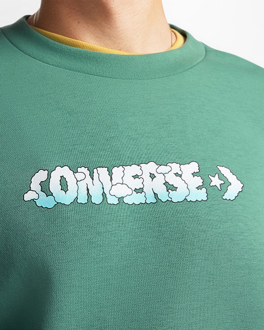 Pánské Mikiny Converse Cloud Grafická Long Sleeve Crew Zelene | CZ ANTY76